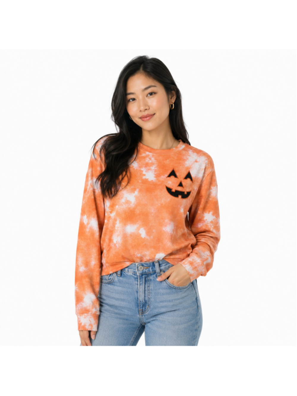 Women’s Orange & White Lightweight Long Sleeve Halloween Sweatshirt–Size XL–NWOT